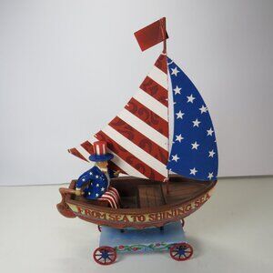 Jim Shore "Keep Freedom A Float" Shining Sea Boat, Uncle Sam Patriotic Americana